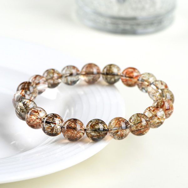 Natural Black & Gold Super Seven Crystal Bracelet - Dual-Phase Rutilated Quartz Strand