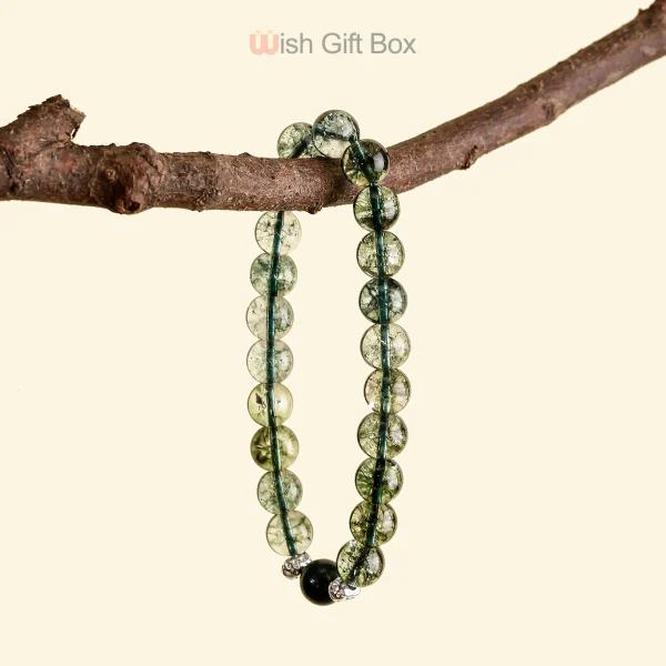 Aromatic Single Wood Bracelet with Green Phantom Crystal Bracelet