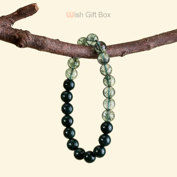 Aromatic Wood & Green Phantom Crystal Bracelet
