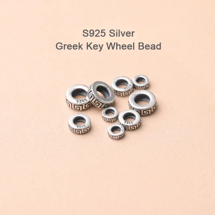 S925 Silver Greek Key Wheel Bead