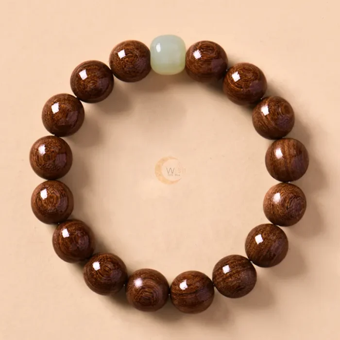 Natural Golden Phoebe Wood & Hetian Jade Bracelet