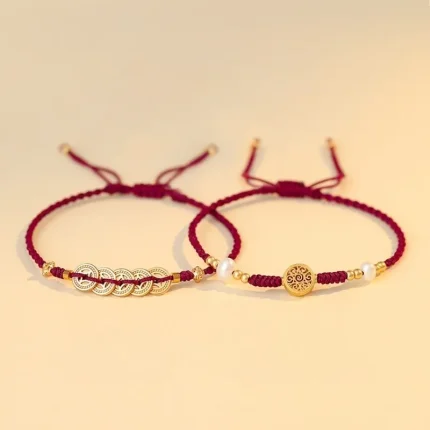 Couple’s Woven Red String Money Tree Coin Bracelet