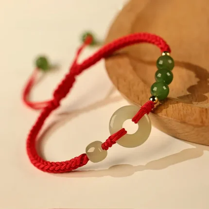 Hetian Jade Peace Amulet Red String Bracelet for Women