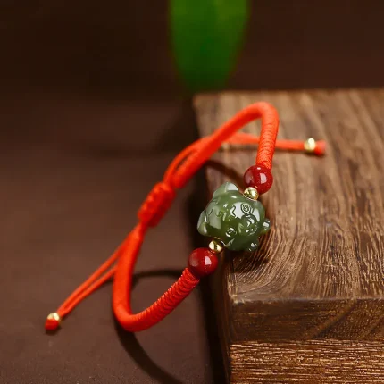 Hetian Jade Zodiac Bracelet – Lucky Red String with Cinnabar