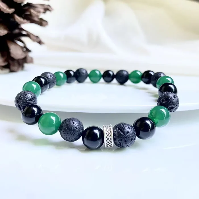 Lava Stone Black Agate Green Agate Energy Bracelet