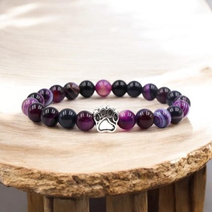 Dream Amethyst Bracelet with Dog/Cat Footprint Paw Charm