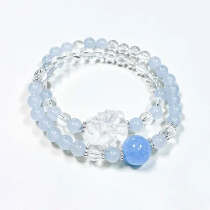 Aquamarine Clear Quartz Blue Chalcedony Lion Bracelet