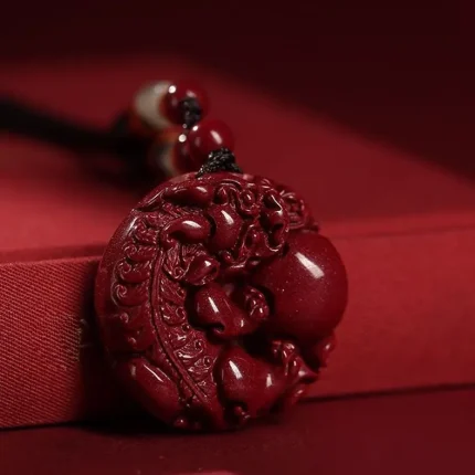 Cinnabar Pixiu Amulet Pendant | Handmade Red String Necklace