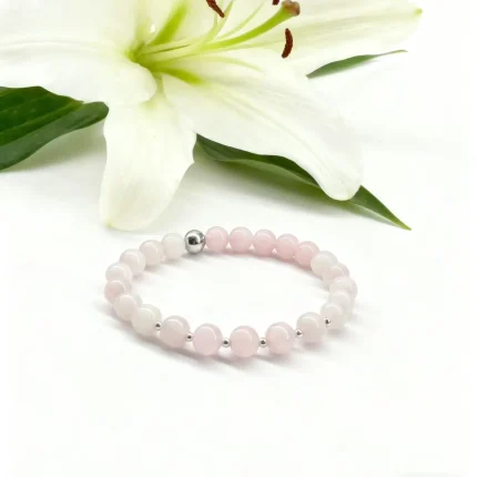Rose Quartz Silver Bead Bracelet – Stone of Love and Emotional Healing
