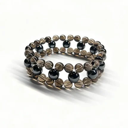 Tea Quartz & Black Agate Double-Layer Bracelet