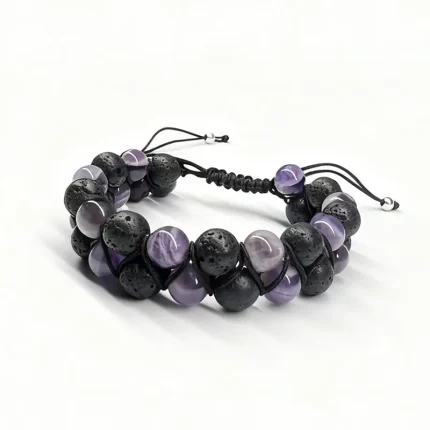 Amethyst & Lava Stone Double Wrap Bracelet